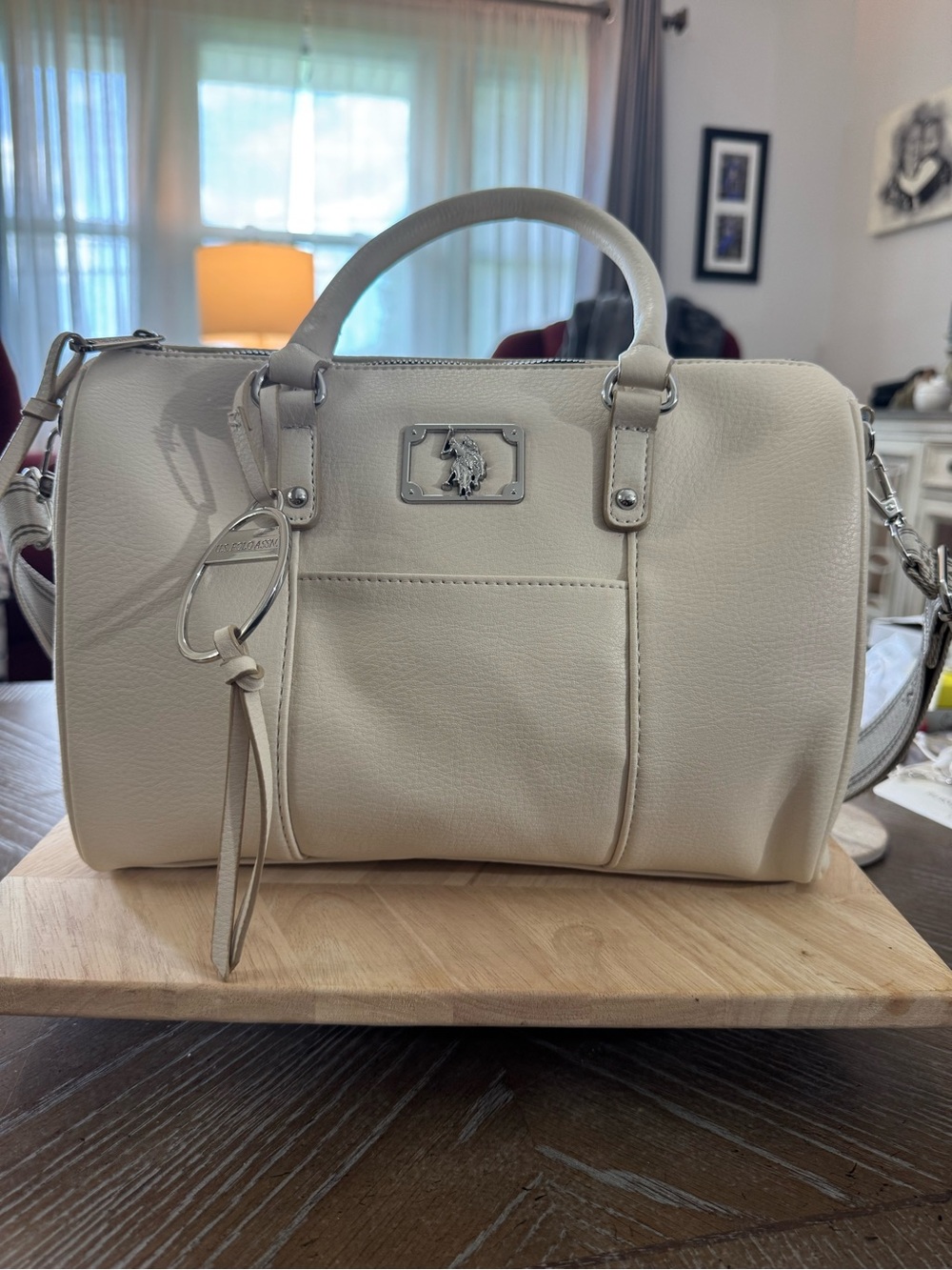 U.S. Polo Assn. Cream Crossbody Satchel with Logo Guitar Strap